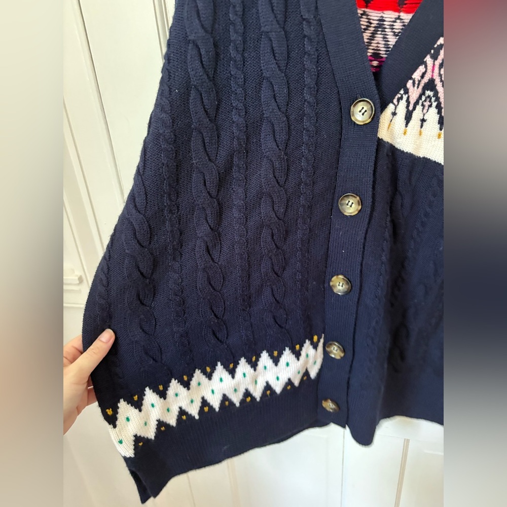 NWOT La Ligne Fairisle Patchwork Cardigan Navy Multi Extra Large (XL) 100% Wool - Picture 6 of 13